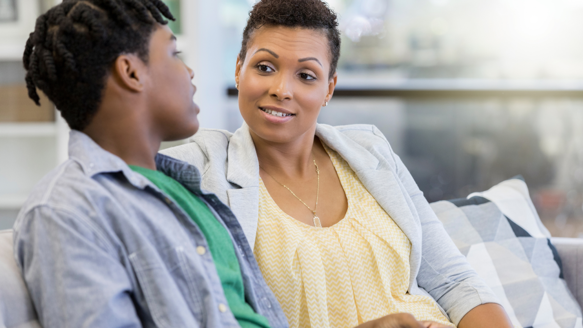 mom talking to her son